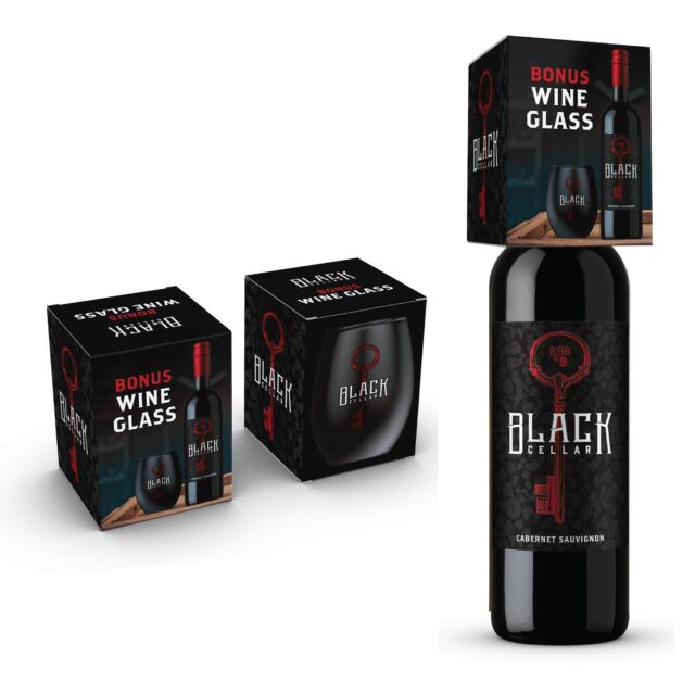 Always innovating. When the good folks at Andrew Peller were looking for something different for their Black Cellar brand, we pitched them a flat black stemless glass with a clear “key” logo.  Consumers could see the level of their wine through the negative space.  Custom packaged to fit securely on top of the bottle, this was activated nationally with great success.  Very proud of our design and manufacturing team to pull off one of the most unique glasses I’ve seen to date. #manufacturerofeverything